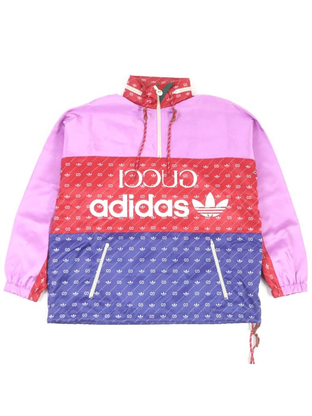 Gucci Adidas Trefoil GG Logo Hooded Pullover Anorak Hoodie Multicolor 46